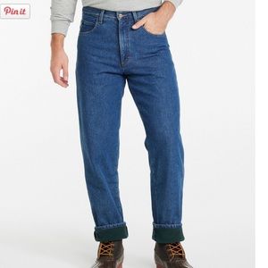 LL Bean Green Flannel Lined Relaxed‎ Fit Jeans Men’s 42 X 29 EUC